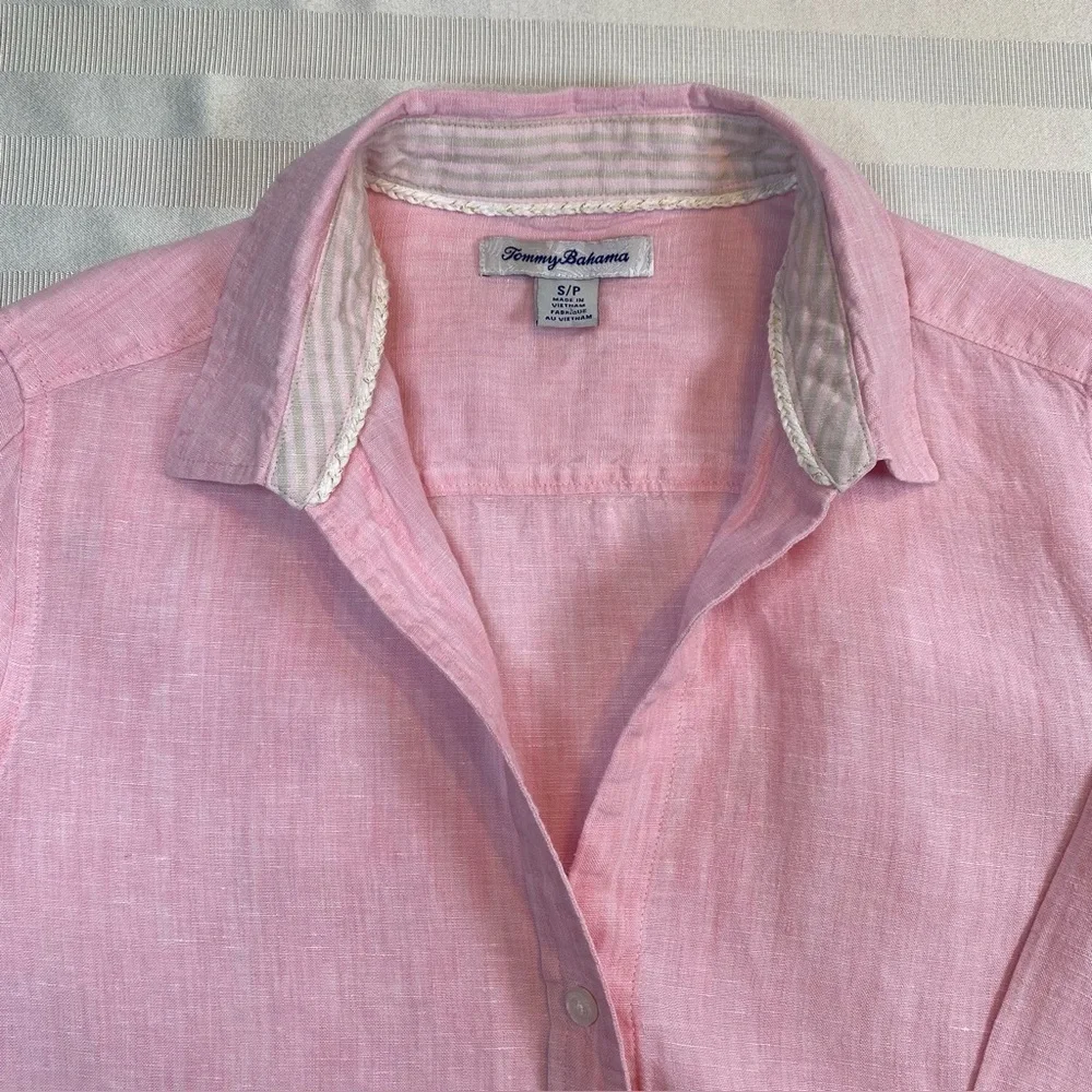 Tommy Bahama 100% Linen Pink Button-Up Shirt Blouse Long Sleeve Sz S/P - Picture 4 of 16
